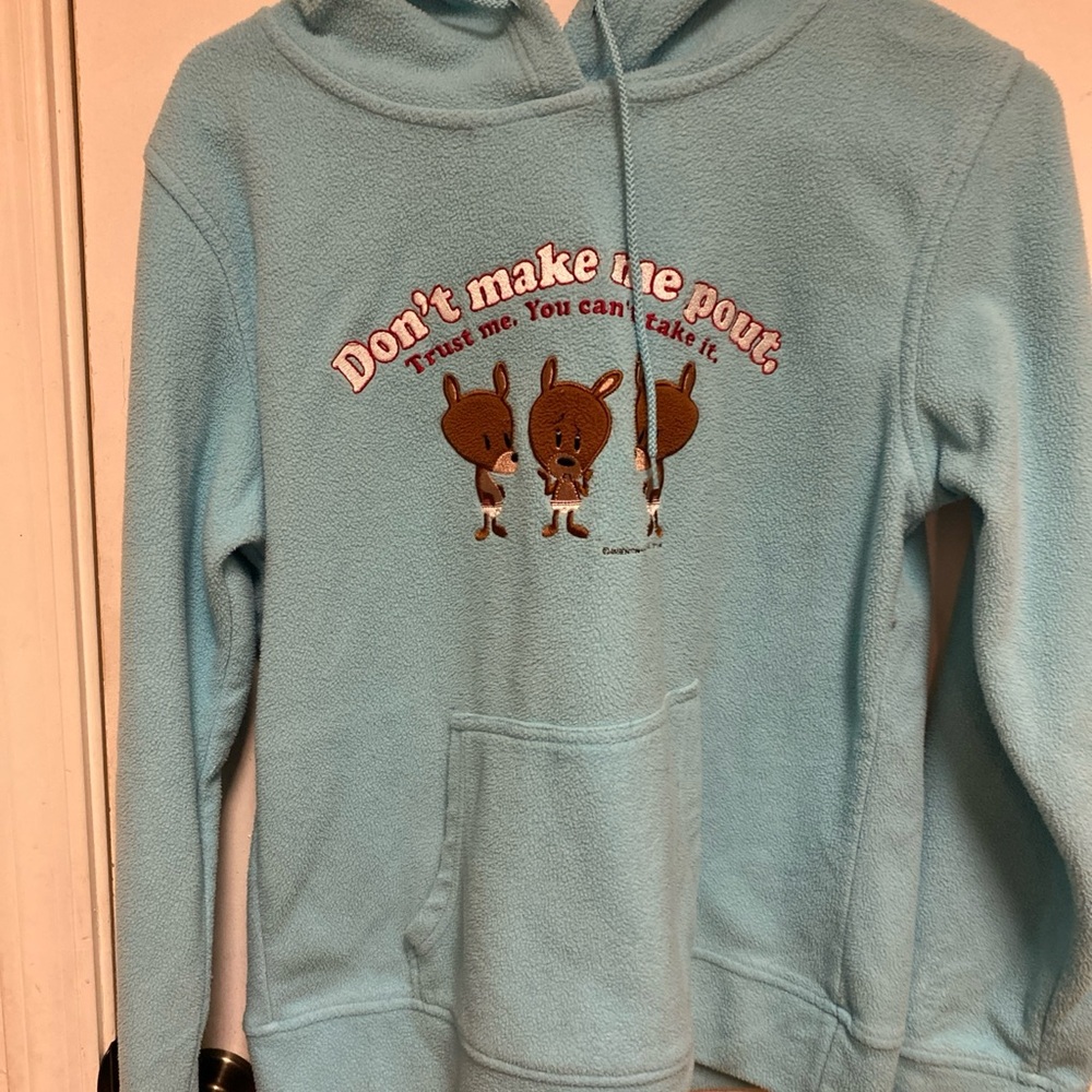 Jim Benton Aqua Hoodie Large ‘Don’t make me Pout’ Pullover